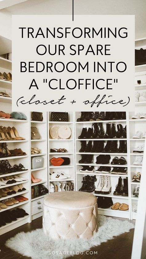 Turning Bedroom Into Closet, Closet Office Combo, Spare Room Dressing Room Ideas, Spare Bedroom Closet Ideas, Office And Closet Combo Room, Spare Bedroom Into Walk In Closet, Turning A Bedroom Into A Closet, Closet And Office Combo, Spare Room Walk In Closet