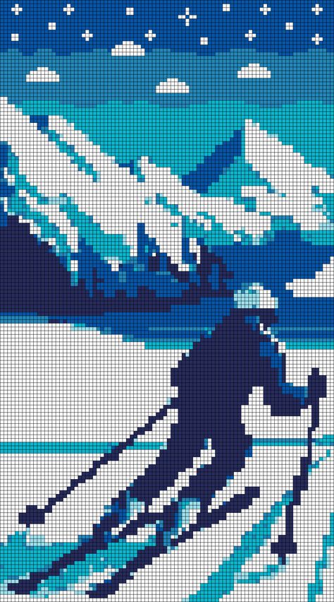 Stitch Silhouette, Pixel Grid, Cross Stitch Silhouette, Snow Nature, Winter Mountains, Mountains Snow, Mountain Sky, Tiny Cross Stitch, Tiny Cross