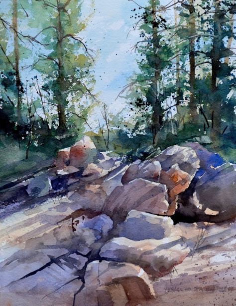 MICHAEL HOLTER  Rock   watercolor Watercolor Mountains, 수채화 그림, Watercolor Landscape Paintings, Paint Rock, Watercolor Artists, Watercolor Trees, Cool Landscapes, Watercolor Inspiration, Watercolor Portraits