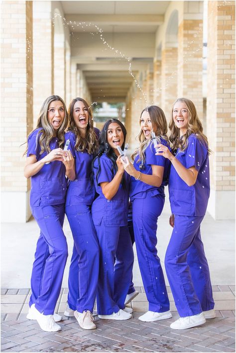 Fall Nursing Graduation Pictures, Unique Nurse Graduation Photos, Nurse Group Pictures, Nurse Photo Shoot Picture Ideas, Graduation Pictures For Nurses, Pediatric Nurse Graduation Pictures, Nursing Student Senior Pictures, Graduation Pics Nursing, Nurse Picture Ideas