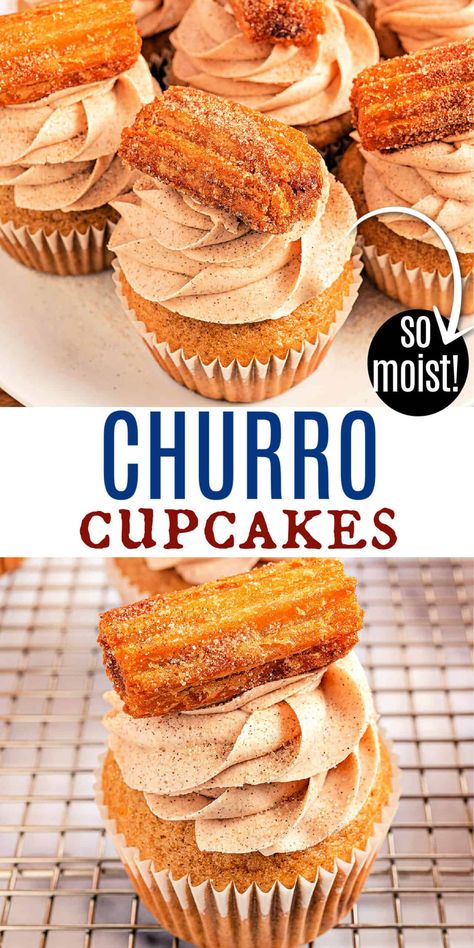 Mexican Cupcakes, Churro Cake, Fluffy Buttercream Frosting, Fluffy Buttercream, Churro Cupcakes, Homemade Churros, Churros Recipe, Unique Cupcakes, Mini Bundt Cakes