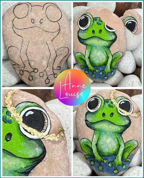 Reef Rocks Free Rock Painting Workshops | Morning Musings from the Art Studio ~ Unseen sunrise ( heaps of rain) sleepy Bobdog and the gold leaf is STILL on my desk.. | Facebook Painted Frog Rocks Ideas, Frog Painted Rocks Easy, Reef Rocks Free Workshops, Frog Painted Rocks, Painted Frog, Craft Animals, Frog Rock, Rock Painting Tutorial, Diy Rock Art