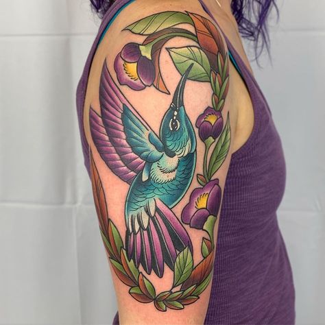 New School Hummingbird Tattoo, Neo Traditional Hummingbird, Traditional Hummingbird, Mom Tattoo Designs, Mom Tattoo, Tattoo Care, Hummingbird Tattoo, Neo Traditional, Mom Tattoos