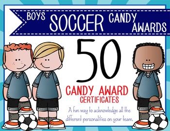 Soccer Awards For Kids Ideas, Soccer Certificates, Candy Awards, Girls Soccer Team, Soccer Awards, Baby Ruth, Award Ideas, Fun Dip, Red Hots