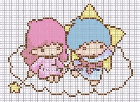 Sanrio Tapestry Crochet, Sanrio Cross Stitch Pattern, Sanrio Grid Pattern, Cute Pink Pixel Art, Pixel Art Sanrio Characters, Sanrio Cross Stitch, Sanrio Perler Beads, Sanrio Perler Bead Patterns, Pixel Art Sanrio