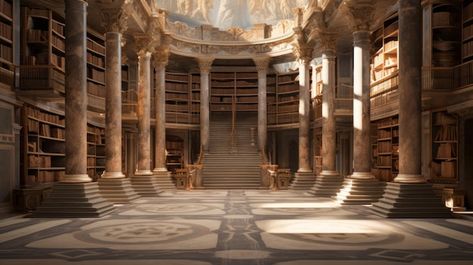 Ancient Library Aesthetic, Royal Library Fantasy Art, Ancient Greek Library, Greek Temple Concept Art, Ancient Greek City Concept Art, Magical Library, Ancient Library, Ancient Scroll, Greek Temple