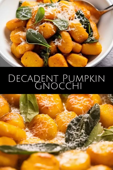 Unveil autumn's true culinary delight with this Decadent Pumpkin Gnocchi! Infused with rich pumpkin flavor, soft pillows of gnocchi that melt in your mouth, seasoned perfectly to enhance the cozy, fall vibes. This heavenly dish is not just food, it's an experience. Perfect for impressing guests or treating yourself on chilly evenings. A recipe truly to die for! Gnocchi Pumpkin Recipes, Pumpkin Potato Gnocchi, Pumpkin Gnocchi Recipes Trader Joes, Pumpkin Gnocchi Sauce Recipes, Winter Gnocchi Recipe, How To Make Gnocchi Recipes, Pumpkin Gnocchi Trader Joes, Autumn Gnocchi, Gnocci Meals Gnocchi Recipes