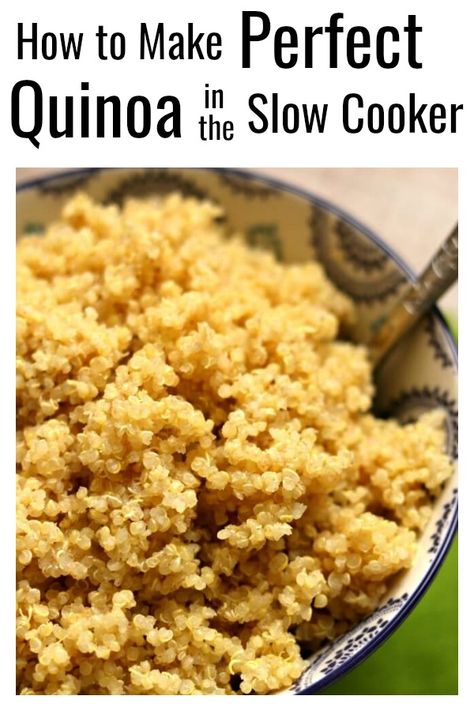 Slow Cooker Quinoa–quinoa is so easy to make in your slow cooker! There’s no babysitting or boiling over. Make a big batch of quinoa and store the leftovers in the fridge for various meals during the week! #slowcooker #quinoa #crockpot Slow Cooker Quinoa Recipes, Crockpot Quinoa Recipes, Quinoa Crockpot Recipes, Quinoa Slow Cooker Recipes, Crock Pot Quinoa, Crockpot Quinoa, Slow Cooker Quinoa, Perfect Quinoa, Instant Pot Quinoa