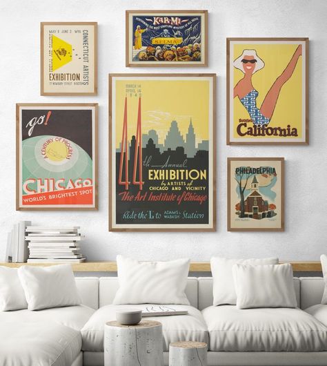 Gallery Wall Printables, Retro Living Rooms, Retro Wall Decor, Gallery Wall Prints, Vintage Wall Decor, Art Institute Of Chicago, Gallery Wall Set, Room Posters, Vintage Artwork