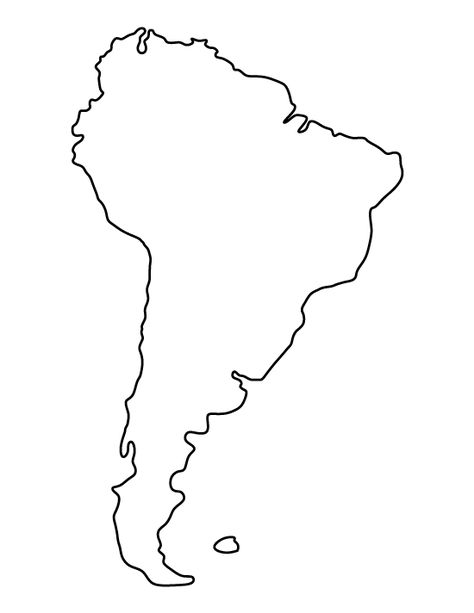 South America pattern. Use the printable outline for crafts, creating stencils, scrapbooking, and more. Free PDF template to download and print at http://patternuniverse.com/download/south-america-pattern/ South America Tattoo, Continent Outline Printable, South America Worksheets, America Continent Map, South Dakota Coloring Pages, South America Map Printable, America Outline, Ryan Sullivan, Free Printable World Map