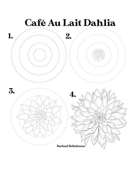 Dahlia Flower Doodle, Drawing Dahlia Flowers, The Happy Ever Crafter, Dahlia Flower Sketch, Dahlia Painting Watercolors, Draw Dahlia Flower, How To Draw Dahlia Step By Step, How To Draw Dahlia, Dahlia Line Art