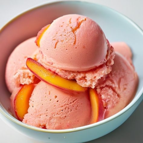 Refreshing Peach Sorbet Recipe - Instacart Sorbet Flavors, Peach Sorbet Recipe, Pear Ice Cream, Sorbet Recipe, Sorbet Ice Cream, Peach Sorbet, Sorbet Recipes, Diy Candy, Ice Creams