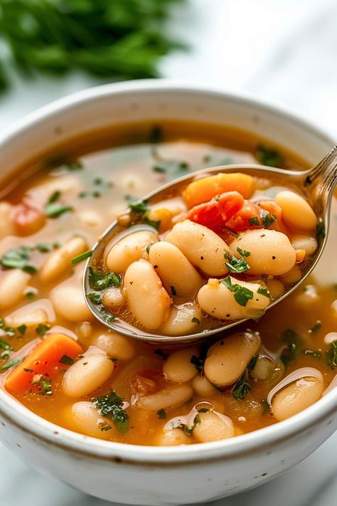 White Bean Soup With Canned Beans, Easy White Bean Soup Recipes, White Bean And Spinach Soup Recipe, Chickpea And White Bean Soup, Yankee Bean Soup Recipe, Small Batch Soup Recipes, Italian White Bean Soup, Garlic Beans, Senate Bean Soup