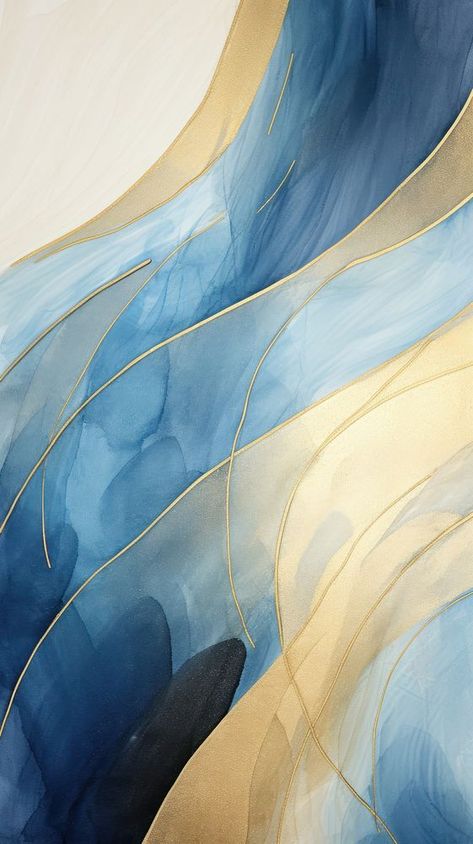 Blue and gold wave abstract painting pattern. | premium image by rawpixel.com / Adjima Abstract Painting Pattern, Blue And Gold Bedroom, Wave Abstract, Navy Wallpaper, Gold Bedroom, Gold Waves, Blue Abstract Art, Blue Abstract, Blue And Gold