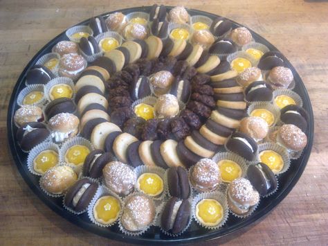 Mini Pastries Platter Cream puffs, Lemon Curd Tartlets, Chocolate whoopee Pies, Assorted Cream Cheese Cookies, Chocolate Turtle Cookies Pastries Platter, Chocolate Turtle Cookies, Lemon Curd Tartlets, Whoopee Pie, Chocolate Turtle, Mini Pastries, Turtle Cookies, Chocolate Turtles, Cream Cheese Cookies