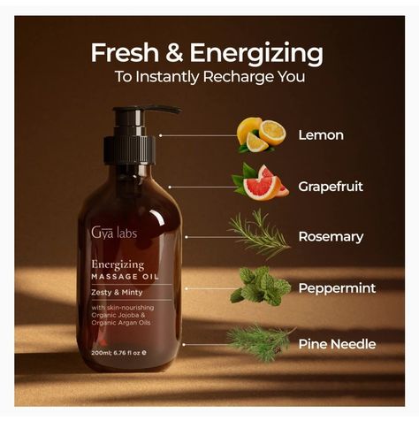 Gya Labs Energizing Sensual Massage Oils for Massage Therapy - Sports Massage Oil Body Oil for Sore Muscles - Crafted with Lemon, Grapefruit, Rosemary, Peppermint, Jojoba & Argan Oils (200ml) Massage Oil Packaging, Massage Oil Bottle Design, Chest Massage Oil, Massage Oil Recipe, Massage Oil Bottle, Massage Oils Recipe, Body Massage Oil, Natural Massage Oil, Sore Muscle