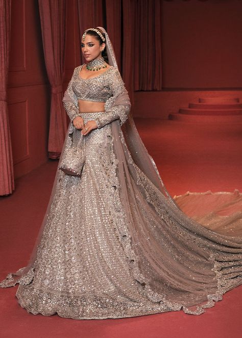 Hussain Rehar, Grey Lehenga, Net Lehenga, Pakistani Bridal Dresses, Bridal Lehenga Choli, Va Va Voom, Pakistani Bridal, Bridal Lehenga, Embellished Dress