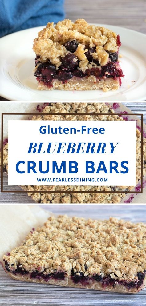 If you are looking for a delicious way to celebrate blueberries, these homemade gluten free blueberry crumble bars with oats are really good! Every bite is full of juicy blueberry and sweet brown sugar oat crumble. Gluten Free Bars Recipes, Gluten Free Blueberry Crisp, Gluten Free Crumble, Gluten Free Pumpkin Bars, Blueberry Crumb Bars, Bars Gluten Free, Blueberry Crumble Bars, Blueberry Bars, Crumb Bars