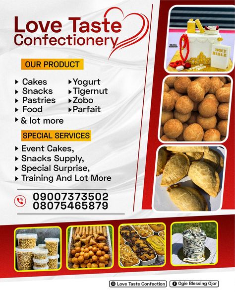 Snacks Flyer Design, Pastries Flyer Design, African Recipes Nigerian Food, Yogurt Snacks, Baking Logo Design, Bedroom Plan, Cakes Design, Baking Logo, Safe Family