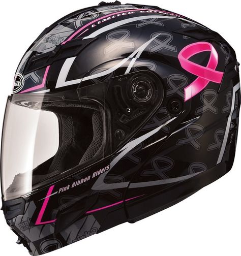 GMax Womens GM54S Pink Ribbon Modular Helmet with Flip Up Chin Bar... ID:228966 Helmet Graphics, Shoei Helmets, Snowmobile Helmets, Motorbike Helmets, Womens Motorcycle Helmets, Cool Helmets, Motorcycle Riding Gear, Motorcycles Helmets, Cool Motorcycle Helmets