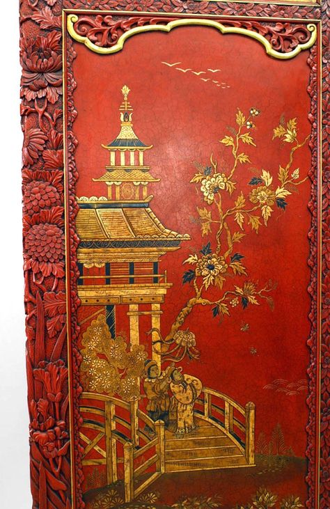 Chinoiserie Screen, Chinoiserie Furniture, Lacquered Walls, Chinoiserie Design, Lacquer Furniture, Chinese Art Deco, Screen Painting, Asian Design, Eastern Art