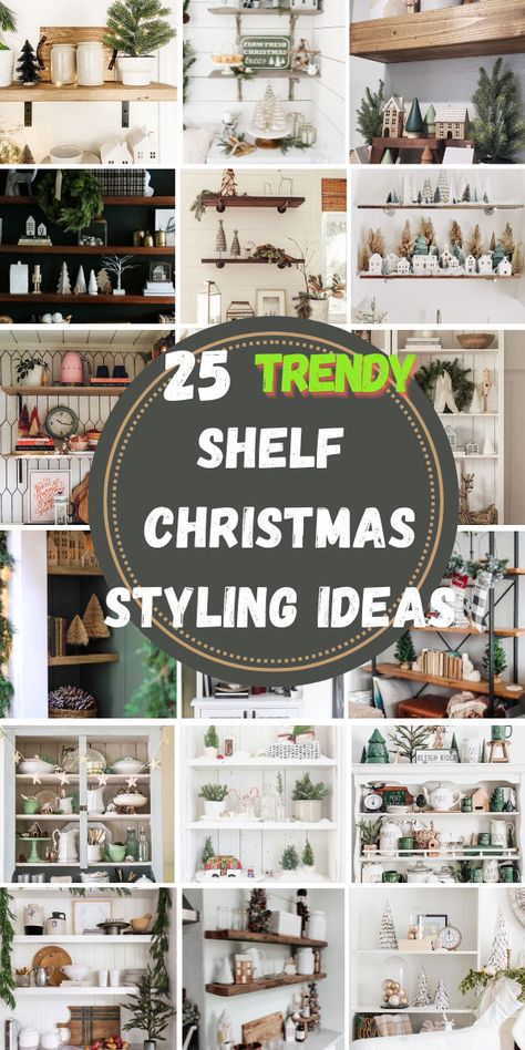 Elevate your holiday decor with Christmas Shelf Styling Ideas! 🎄✨ Combine festive greenery, candles, and ornaments for a balanced look. Add personal touches like seasonal books or mini wreaths to complete the charm! 🌟🕯️ #ChristmasShelves #HolidayStyling #FestiveDecor Christmas Decor Display Ideas, Winter Shelf Decor Living Rooms, Winter Shelf Decor Ideas, Mini Shelf Decor Ideas, Christmas Ledge Decorating Ideas, How To Style A Shelf, Christmas Decor Bookshelves, Shelves Christmas Decor, Christmas Vignettes Display