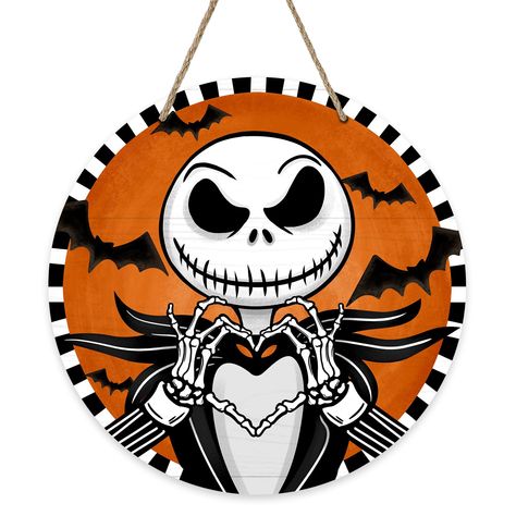 PRICES MAY VARY. Unique Design: Our rustic door pediment design is unique and beautiful. The Jack skeleton, skull, black and white plaid patterns are printed on the wooden board, which is suitable for Halloween, fall, autumn. This farmhouse decor will bring more fun to your house and show the best welcome to your friends Durable Material: This door sign is made of high-quality wooden material, which is durable and can be used in all kinds of seasons. For best longevity, keep out of direct sunlig Happy Valentines Day Sign, Halloween Jack Skellington, Wreath Party, Sign For Front Door, Spooky Wreath, Wooden Wreath, Jack Skeleton, Wreath Indoor, Front Door Christmas Decorations