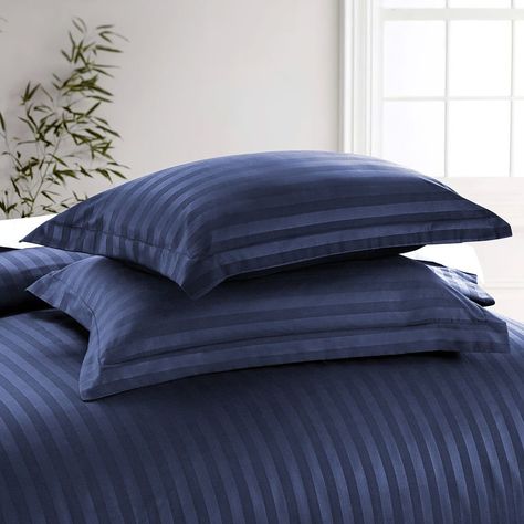 Elevate Your Sleep with Our Blue Stripe Cotton Bedsheet Set! Our luxurious King and Queen size sets include everything you need for the perfect night’s rest: (1) a Duvet Cover with an invisible zipper (1) a Fitted Sheet for a snug fit (2) Pillowcases with an elegant envelope design. Made from high-quality cotton, these sheets are as soft as they are stylish. Don’t miss out on transforming your bedroom into a serene retreat that you’ll love sinking into every night. We have limited sets avai... Strip Bedding, Elegant Duvet Covers, Navy Duvet, Striped Duvet Cover, Navy Bedding, Pattern Bedding, Black Duvet, Patterned Duvet, Velvet Duvet