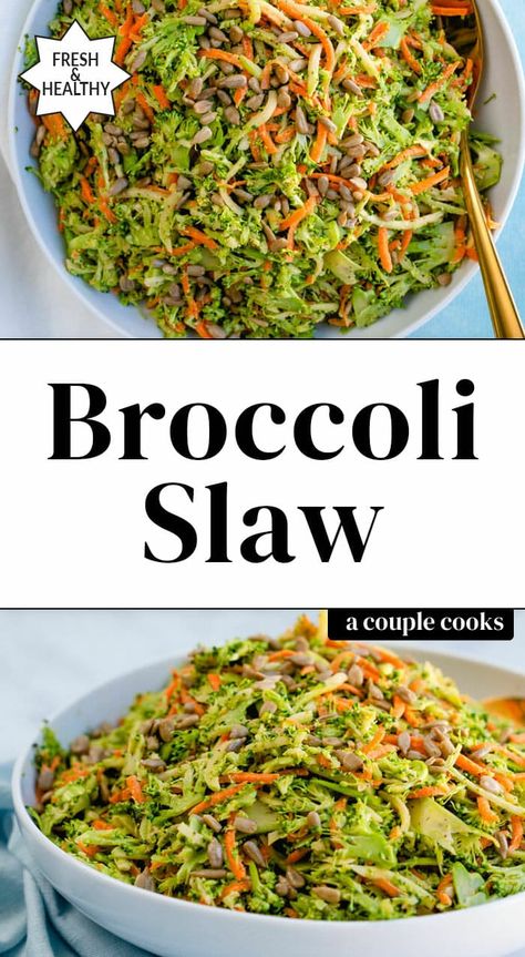 This creamy broccoli slaw is irresistibly tasty! It's easy to make using fresh broccoli or the packaged mix you can find in most grocery stores. #broccoli #broccolislaw #slaw #coleslaw #broccolicoleslaw #broccolirecipe Creamy Broccoli Slaw, Broccoli Slaw Dressing, Asian Broccoli Slaw, Healthy Broccoli Slaw, Broccoli Slaw Recipe, Broccoli Cole Slaw, Healthy Bowl Recipes, Broccoli Slaw Salad, Broccoli Slaw Recipes