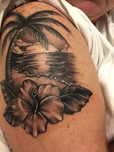 Hibiscus Beach Tattoo, Dominican Republic Tattoo, Hawaii Flower Tattoos, Motivational Tattoos, Island Tattoo, Hawaii Tattoos, Hibiscus Tattoo, Hippie Tattoo, Palm Tree Tattoo