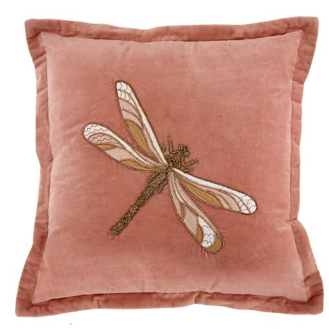 Pink Dragonfly, Beaded Dragonfly, Designer Cushions, Pink Dragon, Dragonflies Design, Pink Cushions, Duck Feather, Embroidered Cushions, Made To Measure Curtains