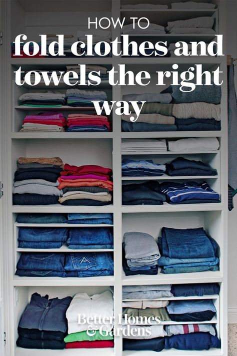 Maximize your closet and dresser drawers. How To Fold Clothes For Open Shelves, Space Saving Shirt Folding, Folding Shirts For Shelves, Fold Shorts In Drawers, Best Folding Technique Clothes, How To Fold Clothes Neatly, Folding Plus Size Clothes To Save Space, What To Fold And What To Hang, How To File Fold Clothes