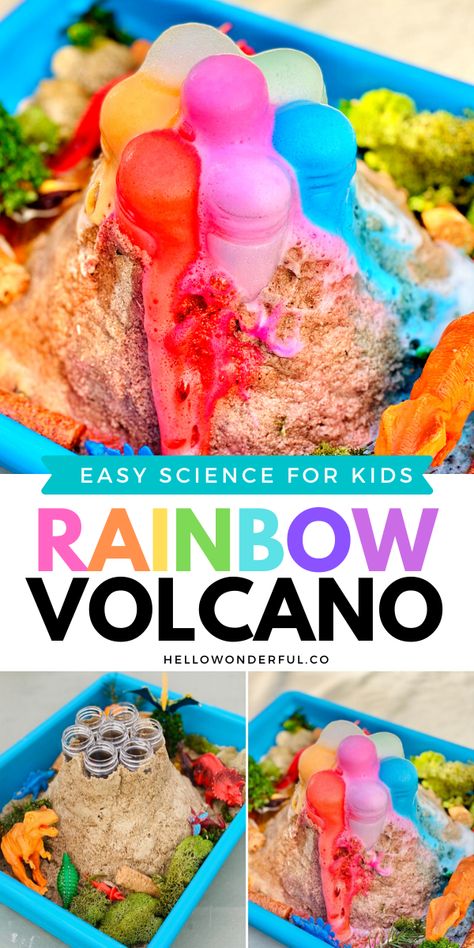 Science Experiments Volcano, Toddler Volcano Experiment, Kids Volcano Projects, Rainbow Volcano Science Experiments, Preschool Volcano Experiment, Homemade Volcano Projects, Underwater Volcano Experiment, Make A Volcano Kids, Baking Soda Volcano For Kids