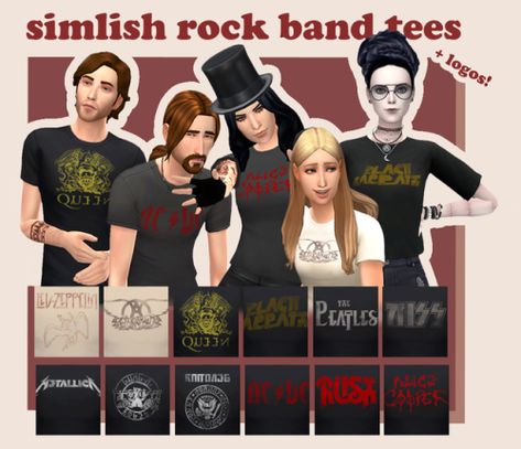 Maxis Match CC World - S4CC Finds Daily, FREE downloads for The Sims 4 Sims 4 Rocker Clothes, Sims Cc Band Tees, Sims 4 Band Tees, Sims 4 Cc Best, Sims Aesthetic, Neo Grunge, Ts4 Mods, Sims Stories, Rock Band Logos