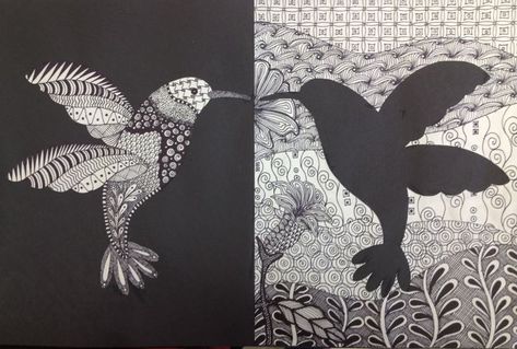 Positive and Negative Space Art #zentangle #doodle #art #design #drawing Drawings Of Birds, Positive Negative Space, Space Art Projects, Negative Space Art, Space Drawing, High School Art Lessons, High School Art Projects, 8th Grade Art, Middle School Art Projects