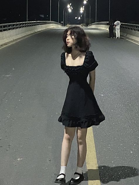 Black Dress Outfit Coquette, Short Black Dress Outfit Aesthetic, Pretty Dresses Aesthetic Short, Frilly Black Dress, Coquette Dresses Aesthetic, Simple Aesthetic Dress, Black Dress Aesthetic Casual, Basic Black Dress Outfit Casual, Black Short Dress Aesthetic