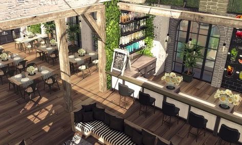 Blooming Rosy: Skylight Restaurant and Bar Sims 4 Restaurant, Restaurant Exterior Design, Restaurant Layout, House Flippers, Sims 4 House Building, Sims 4 House Design, Interior Design Sketches, Casas The Sims 4, Sims House Plans