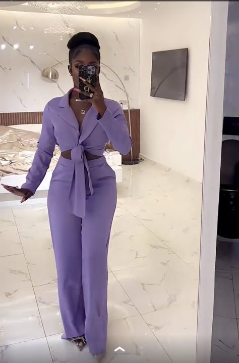 Purple Dinner Outfit, Two Piece Graduation Outfit, Purple Outfits For Women Classy, Casual Outfits For Work, Classy Tops, Two Piece Outfits Pants, Grad Outfits, Purple Outfit, 2piece Outfits