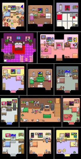 Bedroom Pixel Art, Rpg Maker Mv Tilesets, Pixel Bedroom, Pixel Art Bedroom, Pixel Character Design, Pixel Art Items, Pixel Tileset, Bedroom Png, Pixel Art House