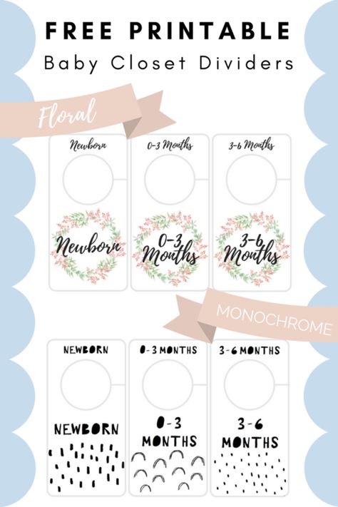 Free Printable Baby Closet Dividers Preemie to 24 Months - 2 Styles - Cassie Scroggins Baby Room Boy, Perlengkapan Bayi Diy, Baby Clothes Dividers, Nursery Closet Dividers, Clothes Dividers, Baby Closet Organization, Baby Closet Dividers, Baby Clothes Sizes, Baby Clothes Organization