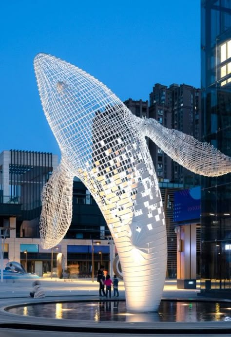 Urban Streetscape, Urban Sculpture, Sculpture Lighting, Whale Sculpture, Kolam Air, Beach Coral, Outdoor Water Feature, Mall Decor, Architectural Sculpture