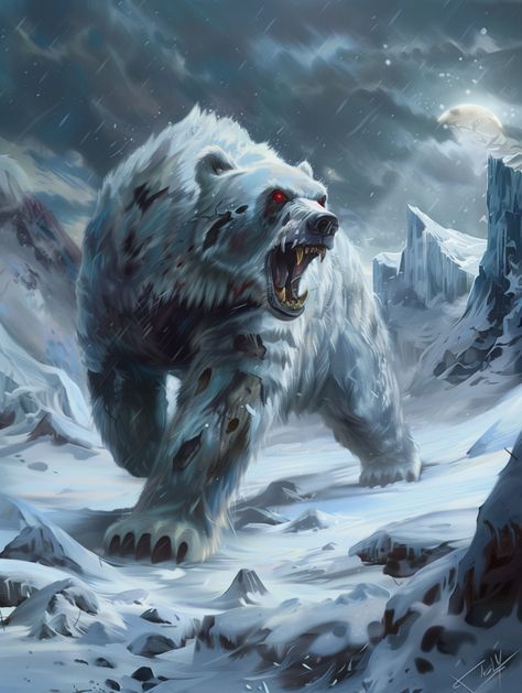 Polar Bear Hunting, Polar Bear Drawing, Polar Bear Art, Beast Creature, World Building, Dungeons And Dragons Classes, Creature Artwork, Dnd Monsters, Fantasy Beasts