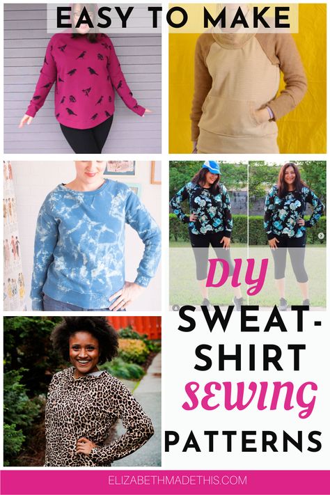 Even if you're scared to sew with knits, sewing a sweatshirt is something you can handle. Try one of these easy to sew sweatshirt sewing patterns for your next DIY sweatshirt. #easytosew #learntosew #sewingwithknits Sweatshirt Pattern Sewing, Sew Sweatshirt, Sweatshirt Sewing Pattern, Make Your Own Sweatshirt, Sweatshirt Sewing, Hoodie Sewing Pattern, Sewing Patterns Free Women, Sewing Challenge, Coat Pattern Sewing