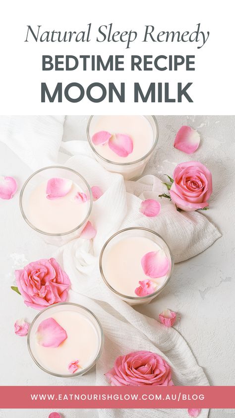 Bedtime Moon Milk, Natural Sleep Remedy | How to use Moon Milk to help induce sleep and calm the nervous system. For centuries, milk has been used as a natural sleeping aid, and lately its trending as the cool new way to drift off the a deep, restful night's sleep. | moon milk recipe for sleep | moon milk recipe turmeric | lavender moon milk recipe |#moonmilk #moonmilkrecipes Pink Moon Milk, Moonmilk Recipe, Nighttime Milk Drink, Sleepy Milk Recipe, Strawberry Moon Milk, Warm Milk Recipes For Sleep, Moon Milk Recipe For Sleep, Bedtime Milk, Warm Milk Recipe