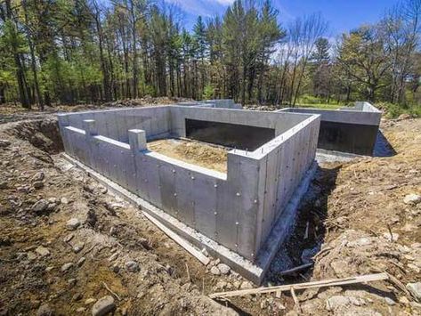 beams from the cement with a few pieces of pressure treated wood. Bellow: These are the footings we will use for the three 3 – 6″x6″ PT Posts that will support the front deck. Cabin Foundation, Building A Small Cabin, Concrete Basement, Diy Cabin, Building A Cabin, Building Foundation, Concrete Houses, House Foundation, Off Grid Cabin