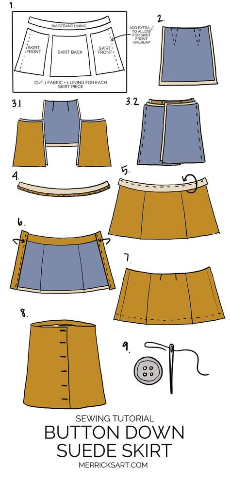 Merrick's Art Suede Button Down Skirt Diy Skirt Easy, Button Skirt Pattern, Robe Diy, Diy Skirts, Merricks Art, Skirt Diy, Kampot, Diy Skirt, Diy Fashion Clothing