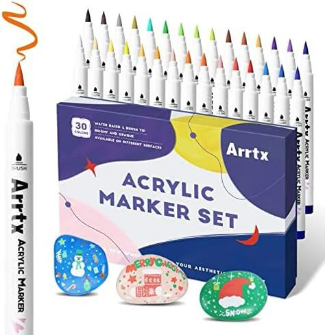 Arrtx Acrylic Paint Brush Pens for Rock Painting, 30 Colors Premium Graffiti Supplies, Acrylic Paint Pens for Stone, Craft DIY, Easter Egg, Wood, Glass and Fabric Painting--No Toxic,No Odor-Type 30B : Amazon.co.uk: Stationery & Office Supplies Graffiti Supplies, Paint Pens For Rocks, Paint Marker Pen, Wood And Fabric, Acrylic Paint Brushes, Acrylic Paint Pens, Watercolor Paint Set, Acrylic Brushes, Graffiti Painting