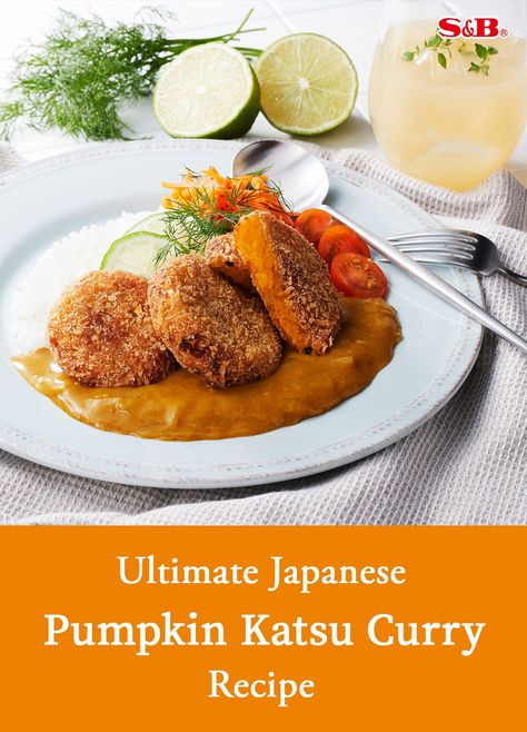 Click here for the best pumpkin recipe for fall: Japanese Pumpkin Katsu Curry! S&B Foods posts new, authentic Japanese recipes and inspiration every week. katsu - katsu curry - pumpkin katsu - pumpkin curry recipe - pumpkin curry japanese - japanese curry - asian curry recipe - japanese curry recipe - S&B - S&B Foods - sbfoods - easy dinner recipe - quick dinner recipe - 30 minute dinner recipe Japanese Fall Recipes, Cheap Asian Recipes, Japanese Squash Recipe, Japanese Pumpkin Recipes, Sweet Potato Katsu Curry, Pumpkin Katsu, S&b Curry Recipe, Katsu Curry Recipe Wagamama, Pumpkin Katsu Curry