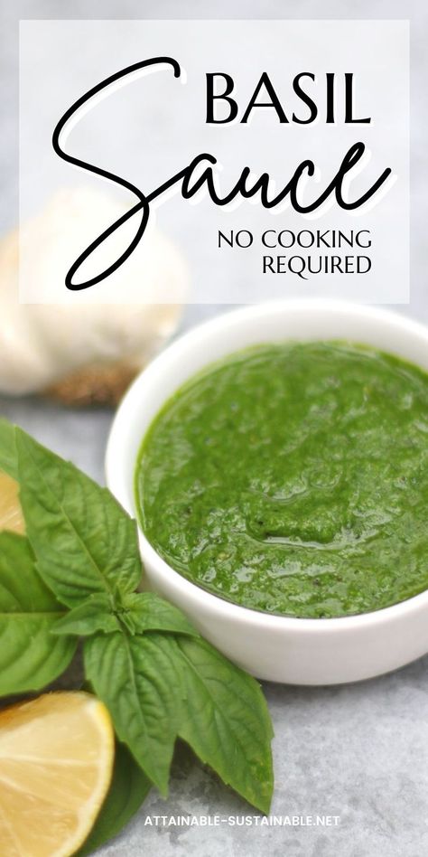 green basil sauce in a white bowl. Basil Sauce Recipe, Fresh Basil Recipes, Basil Pasta Sauce, Sandwich Sauces, White Sauce Recipes, Make Pasta, Homemade Pantry, Basil Recipes, Basil Sauce