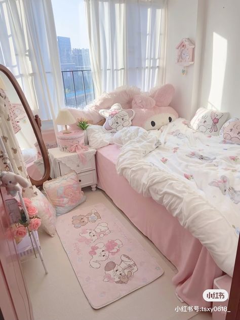 Hello Kitty Room Decor, Clean Rooms, Dream Bedroom Inspiration, Bedroom Drawing, Pink Room Decor, Cute Bedroom Ideas, Dekorasi Kamar Tidur, Room Redesign, Girly Room